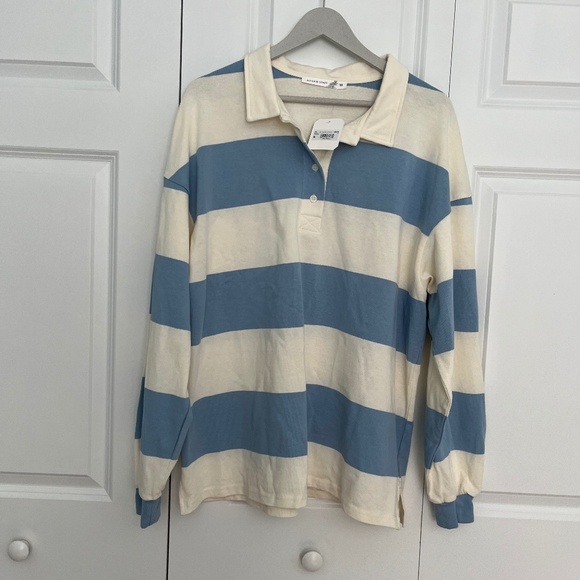 Altar'd State Landon Rugby Stripe Polo Blue/Ivory Roomy Relaxed fit, Sz M/L - Picture 1 of 15